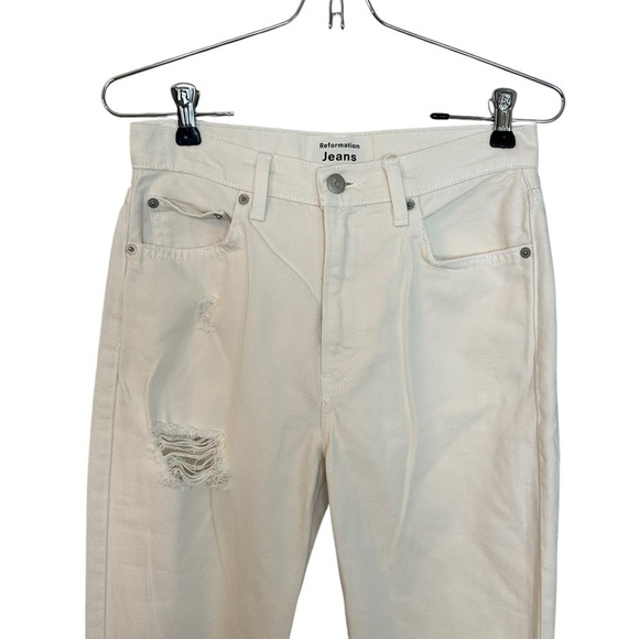 NWOT REFORMATION Julia High Waist Cigarette Jeans Destroyed Ivory 26 - Picture 4 of 8